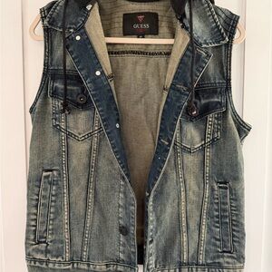 Guess Denim vest Removable Hoodie Drawstring Small